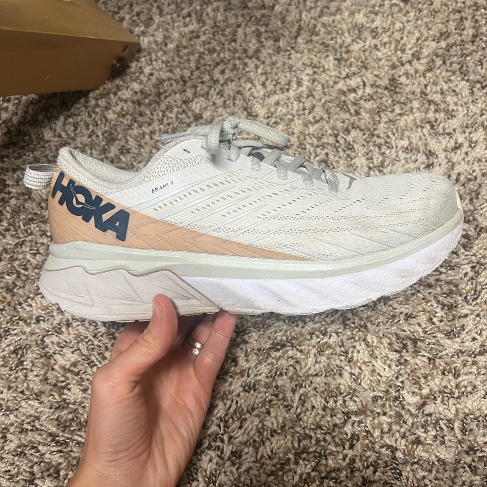 Hoka Women's Cream and Tan Sneakers